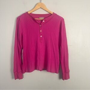 J. Crew Waffle henley hot pink button detail top size medium